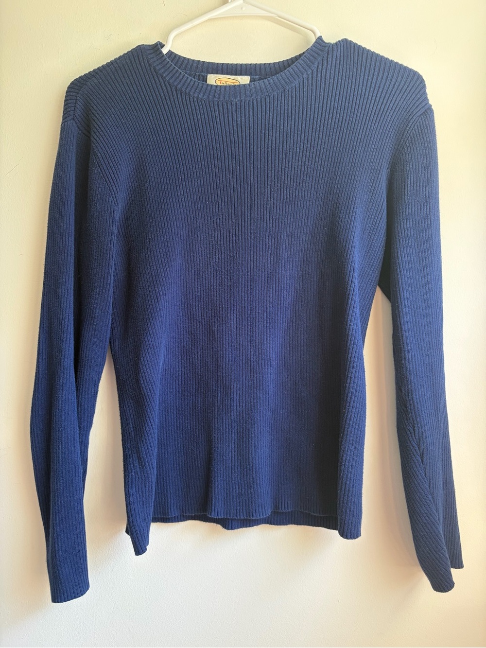 Vintage 90s Talbots Navy Blue 100% Cotton Ribbed Crewneck Sweater Small